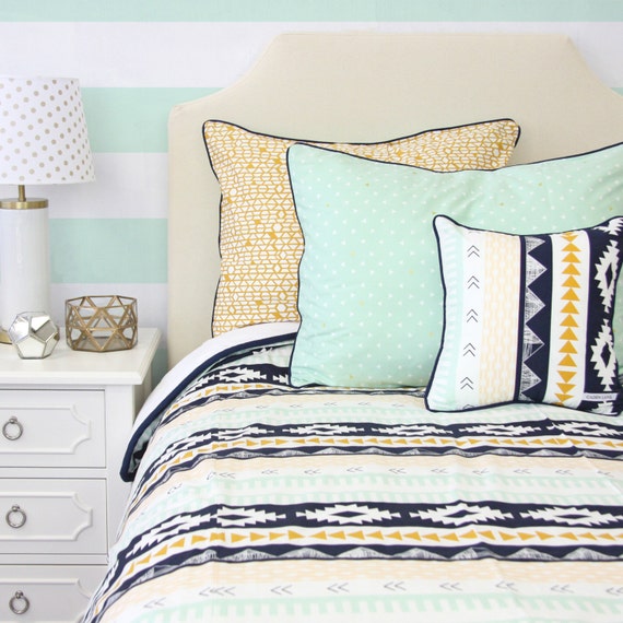 Aztec Gold and Mint Big Kid Twin Full Queen Bedding