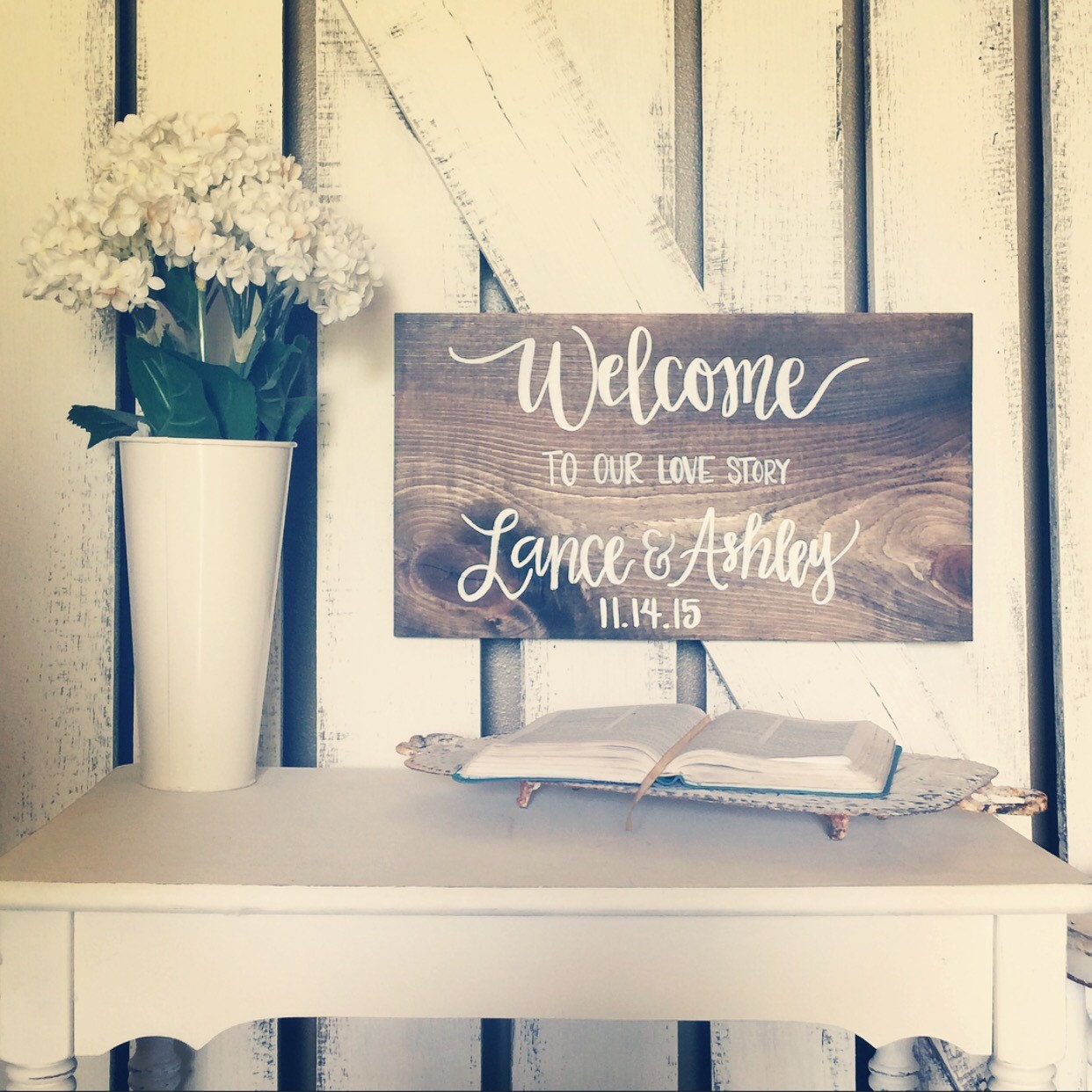 Download Welcome to our love story // hand lettered hand painted wood