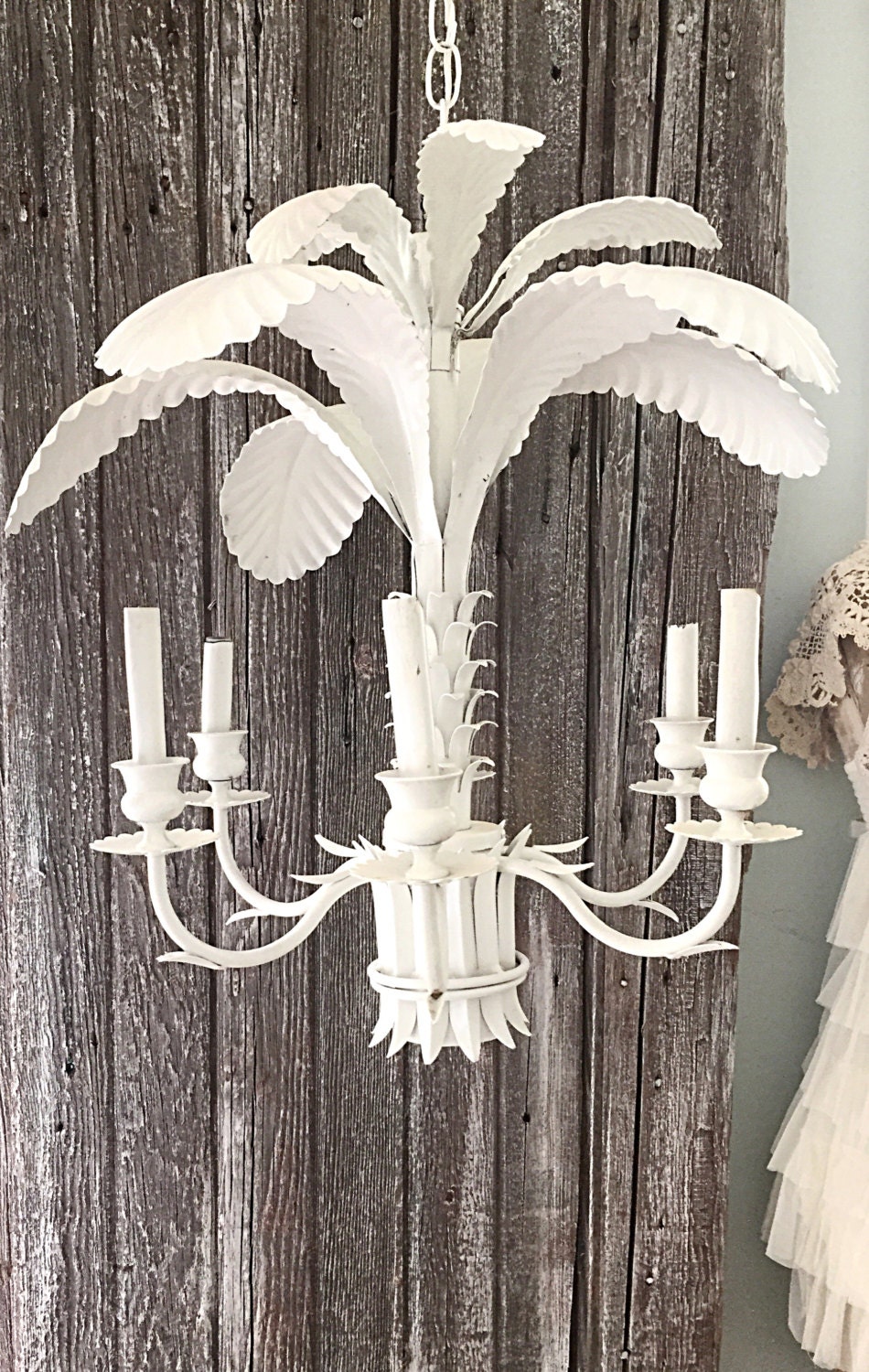 White Vintage Chandelier Beach Cottage Decor by FarmHouseFare