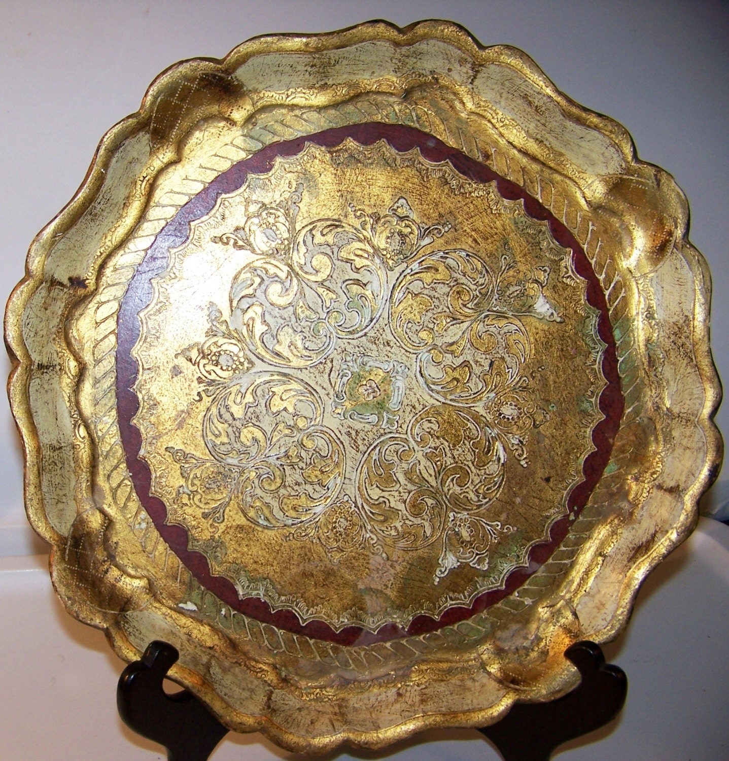 Vintage Italian Wood Toleware Tray, Hand Carved Gold Gilt Tray, 12 ...