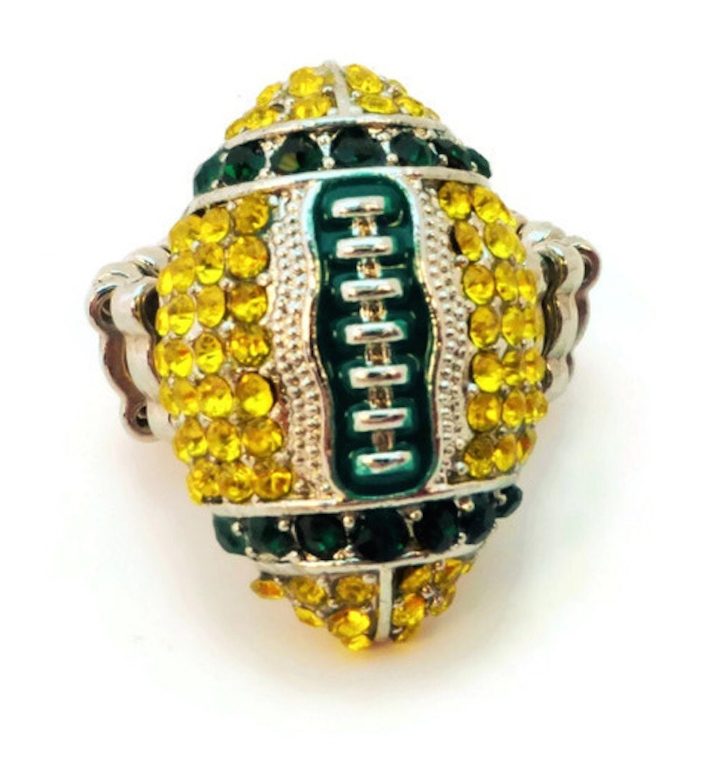 Green Bay Packers Ring Rhinestone Football Ring by RosskoSports