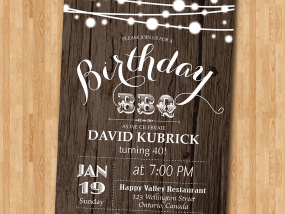 40th Birthday Bbq Invitation. Wood Rustic. Bbq Party