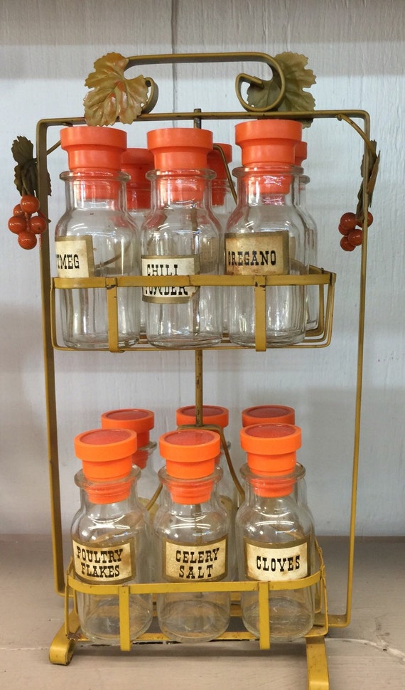 Items similar to Vintage Metal Spice Rack gold color 2 swivel