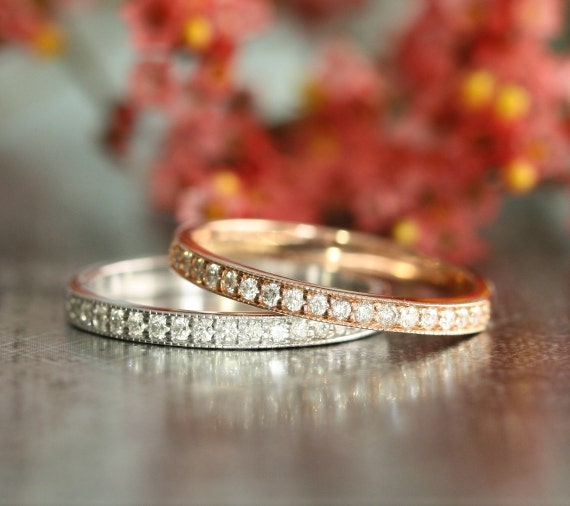 Milgrain Half Eternity Diamond Wedding Band 14k by LaMoreDesign