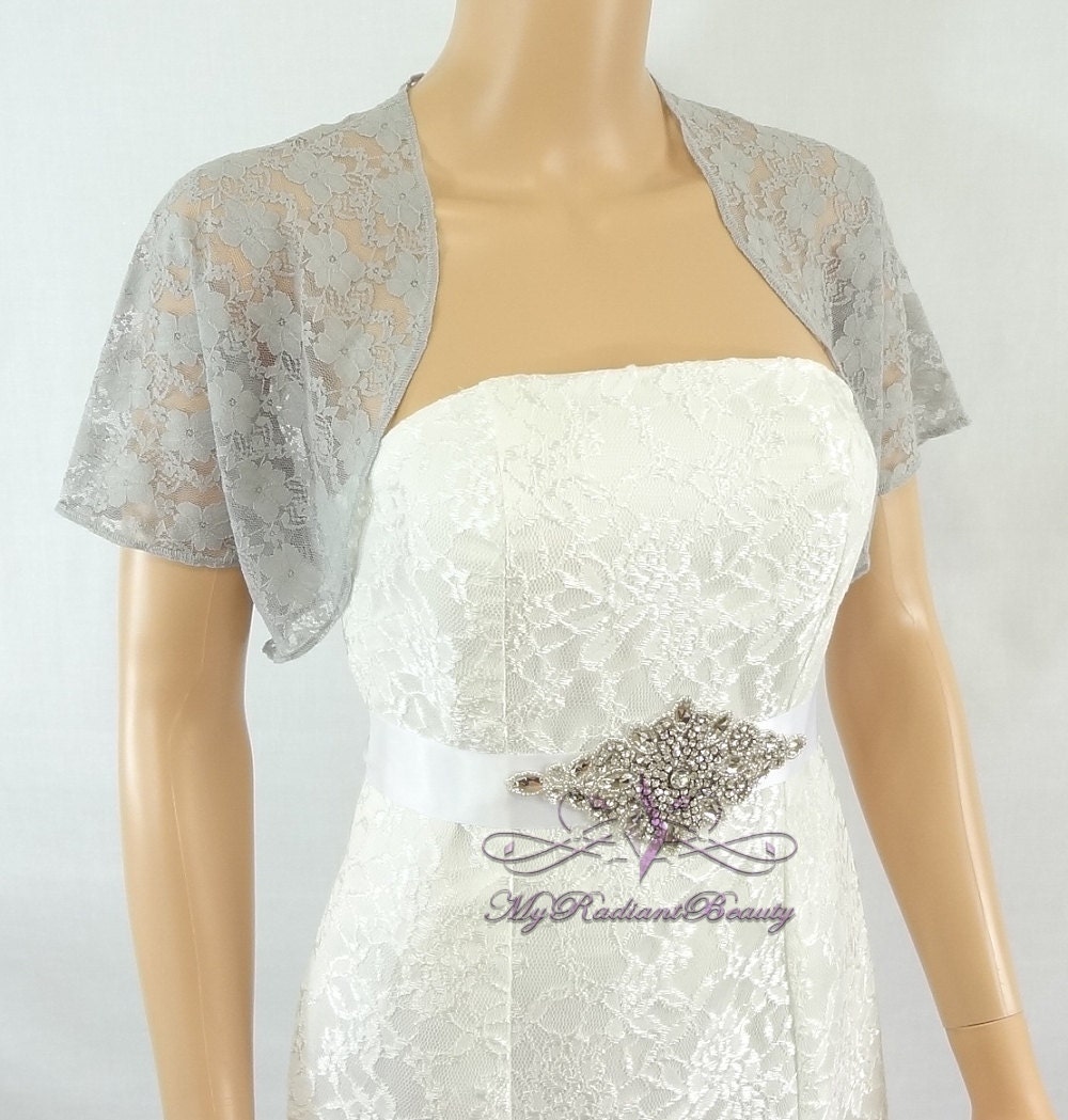Grey Lace Jacket Wedding Bolero Silk Felt Jacket Wedding