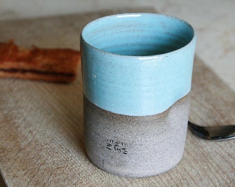 Ceramic Cup - pottery ceramic cup - turquoise ceramic cup - stoneware ceramic cup - curved coffee mug - no handle coffee mug