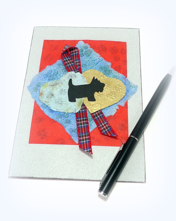 Tartan Paws Scottie Dog card Handmade blank card Recycled