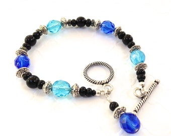 Blue Beaded Bracelet with Crystals Glass by SRyanJewelryDesigns