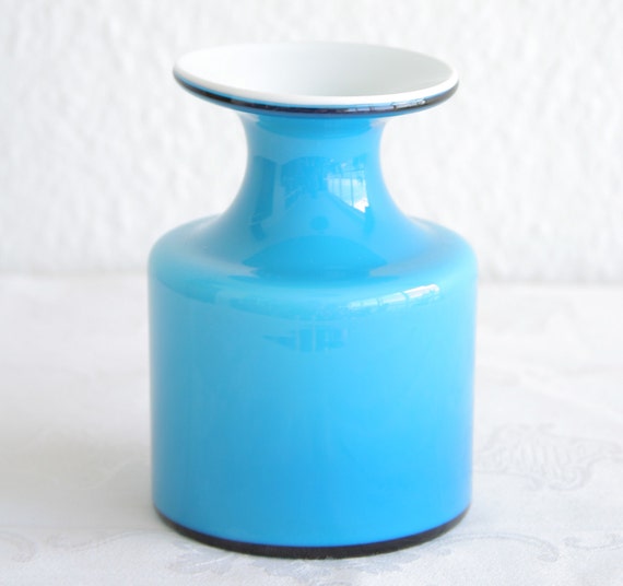 Vintage Kastrup Holmegaard CARNABY Blue Cased Glass Vase PER
