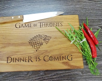 GAME of THRONES cutting board. Dinner is Coming. House Stark. Lazer Engraved Cutting Board. Got. Gift for him, Dad, groomsmen