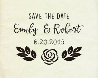 Custom wedding stamp ,- custom Rustic rose Save The Date Stamp- Retro Wedding Stamp -calligraphy- custom Rubber Stamp-custom stamps