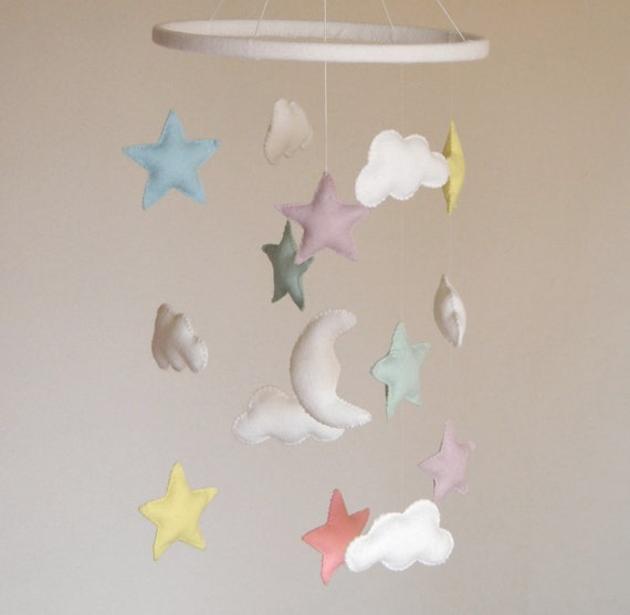 Custom Cloud Star mobile Baby Crib Mobile Felt Stars Clouds