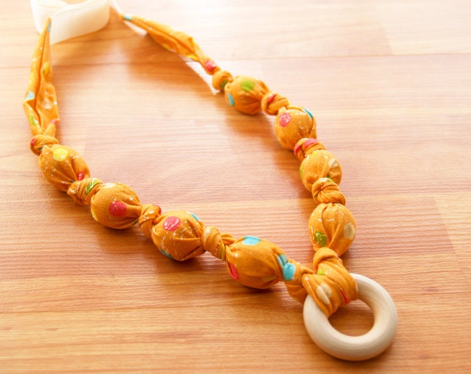 Breastfeeding Nursing Necklace, Teething Necklace, Babywearing Necklace, Mothers Day Gift - Single Ring - Orange Polka Dot