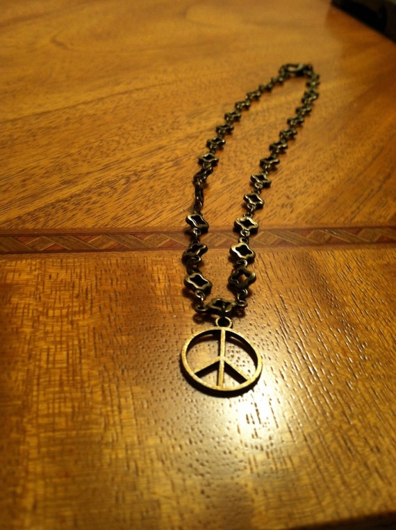 70s Peace Sign antique brass chain necklace by TouchofClassnBeauty