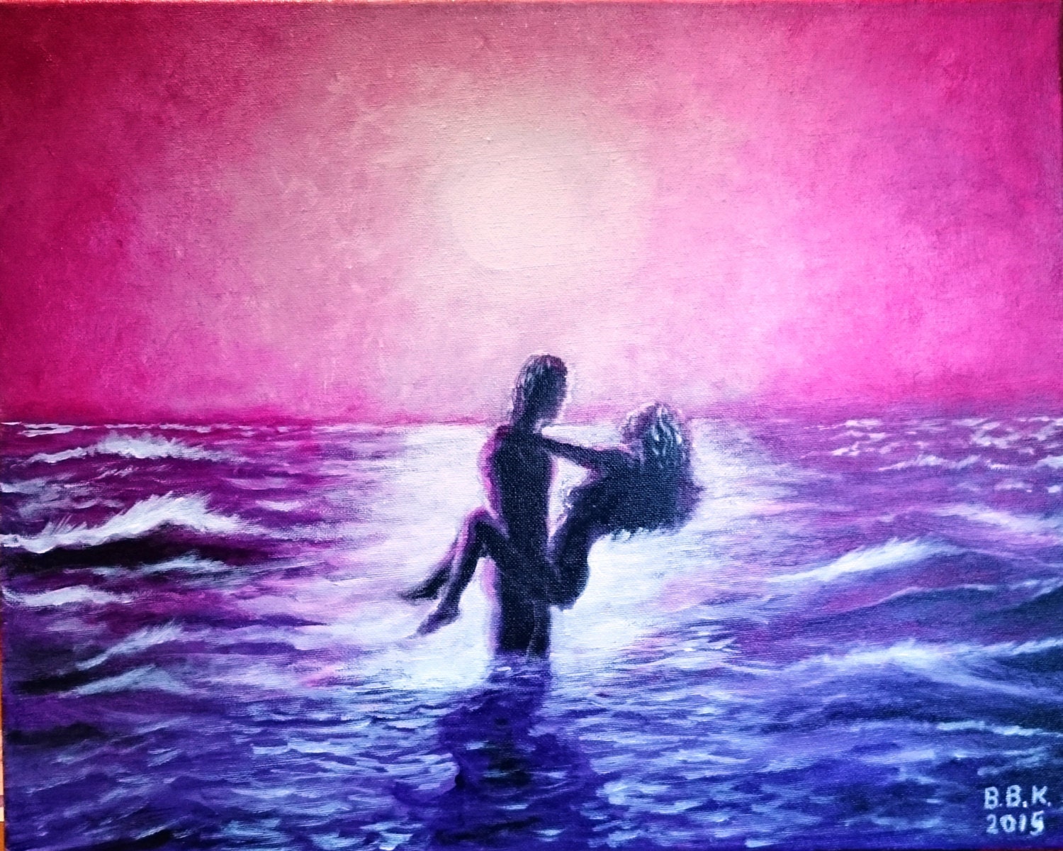 Hot but subtle erotic painting of sex in the sea