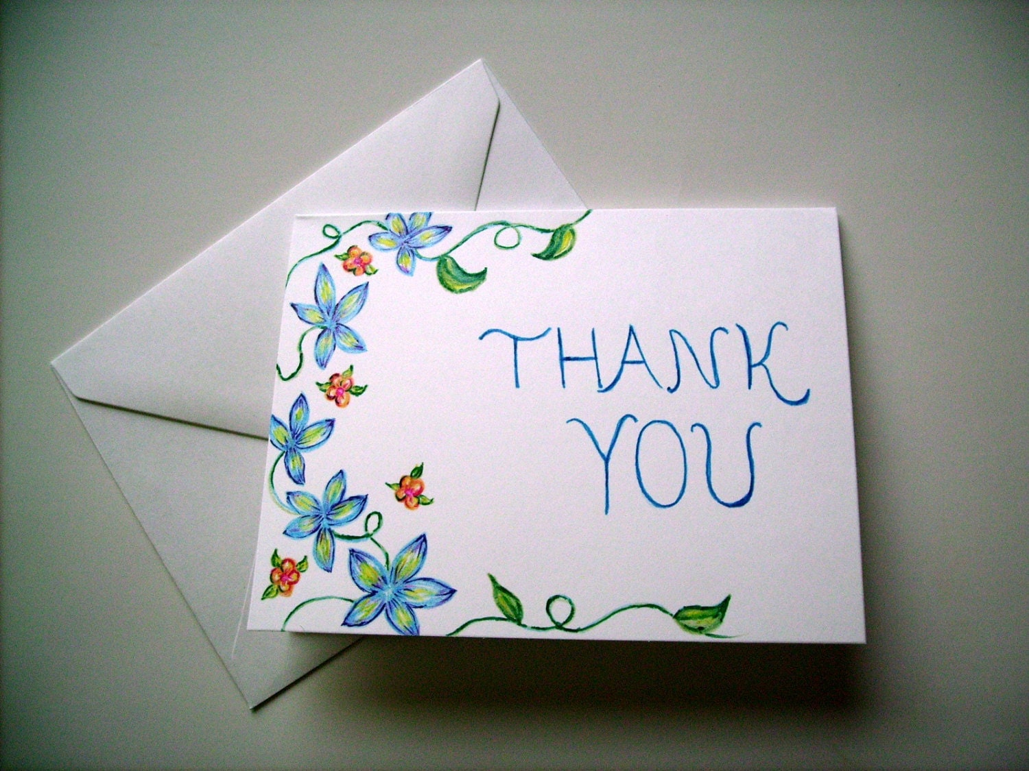 Hand Drawn Thank You Card Blank Card Greeting Card Floral