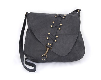 Nubuck leather large shoulder bag
