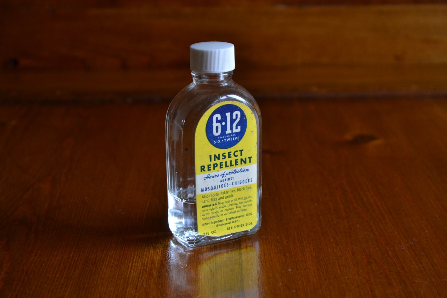 Vintage 612 Insect Repellent Glass Bottle with Contents