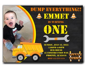 Construction Birthday Invitation, Construction Party, Construction Invitation, Boys Construction, Dump Truck, Dump Everything