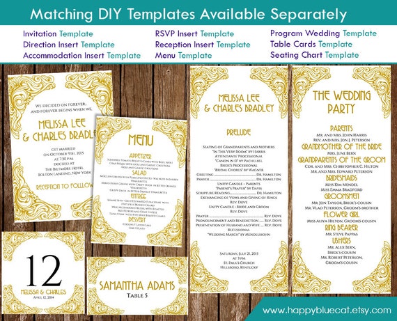 DiY Printable Wedding Fan Program Template by HappyBlueCat