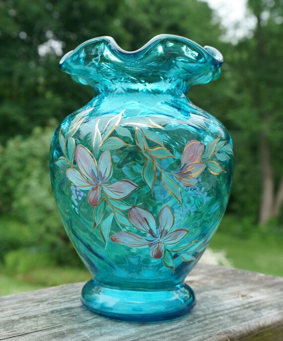 Stunning Vintage Hand Painted and Signed Fenton Vase