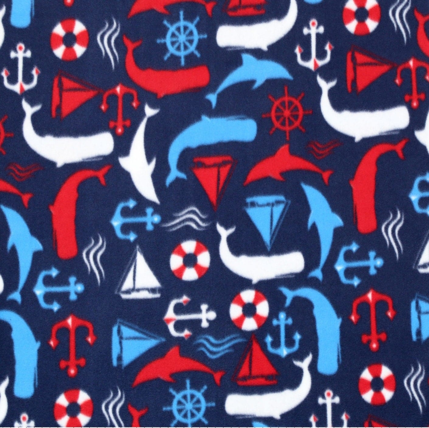 Nautical Fish Fleece Fabric Sold by the Yard