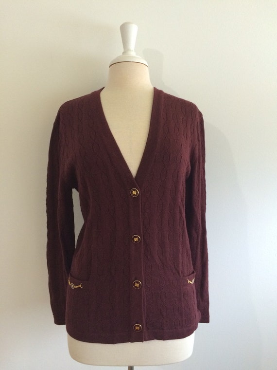 Celine vintage cardigan sweater with cable knit and classic