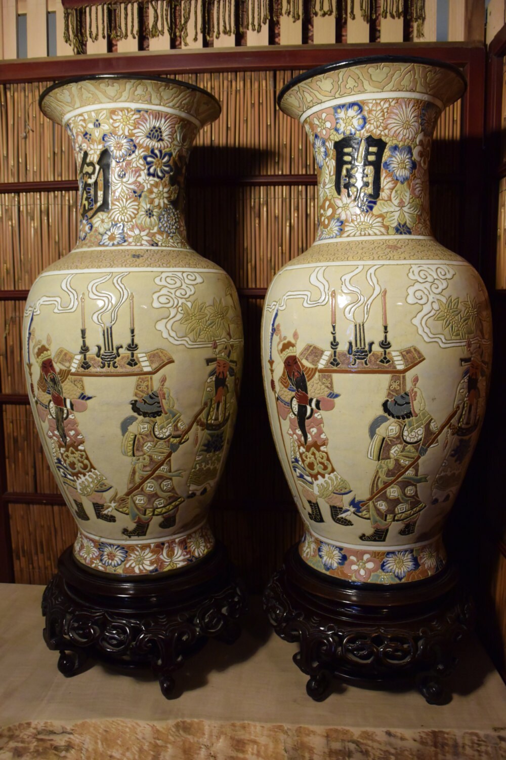 Set of 2 Large Vintage Vietnamese Ceramic Vases 25 inches Tall