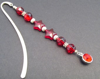 Beaded bookmarker, red beaded bookmarker, rhinestone charm, 4-1/4 in, beaded bookmark, gift for avid reader, book accessory