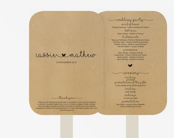 Wedding Fan Program Template, wedding ceremony program | Instant Download | Printable | DYI | Minimalistic Kraft