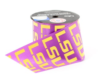 2.5" Louisiana State University (LSU) Tigers Ribbon - NCAA RIBBON - Offray - 9 feet -White/Purple/Yellow - Offray College Ribbon
