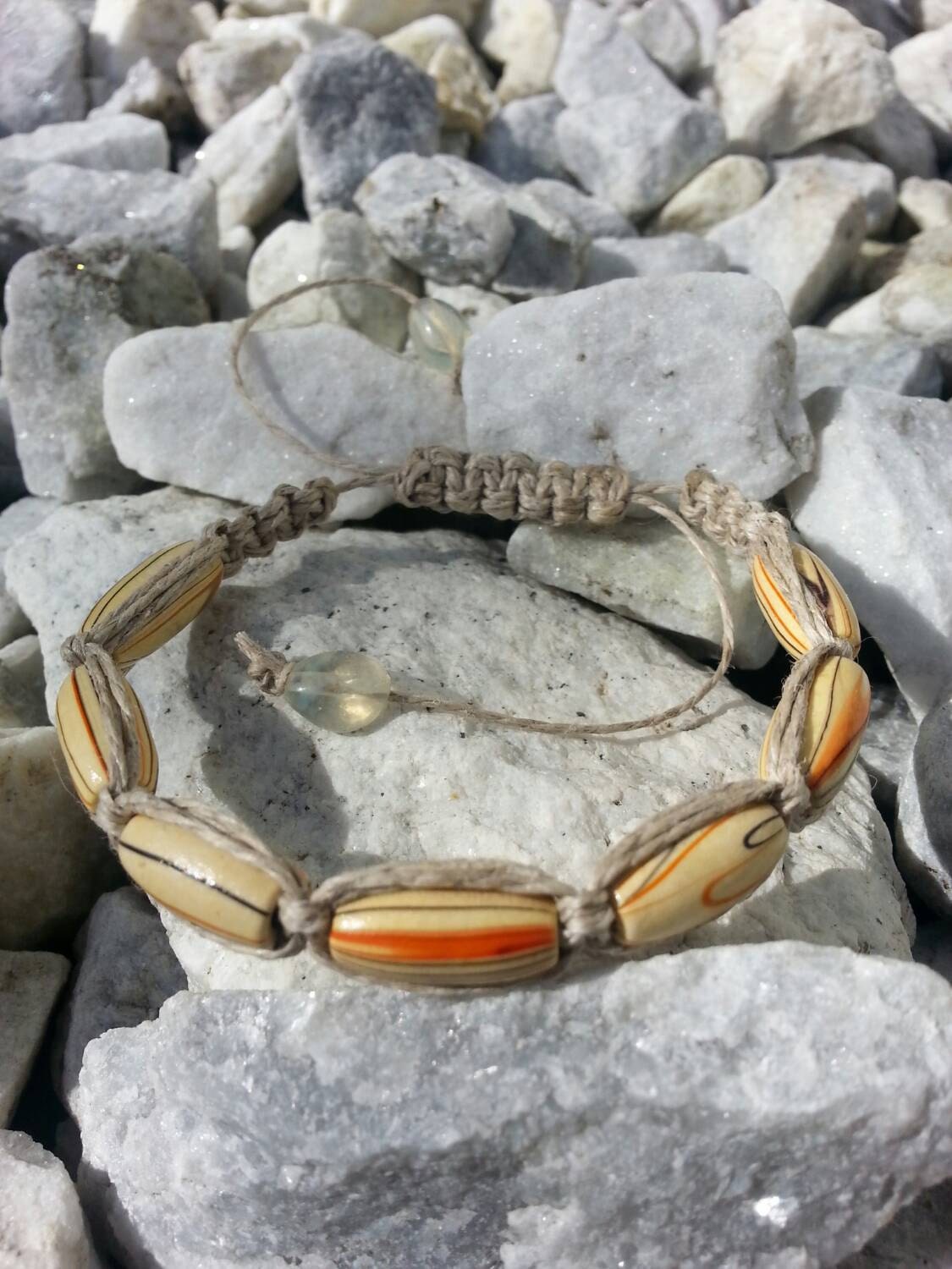 Wood Bead Hemp Bracelet Handmade Beaded Bracelet Orange