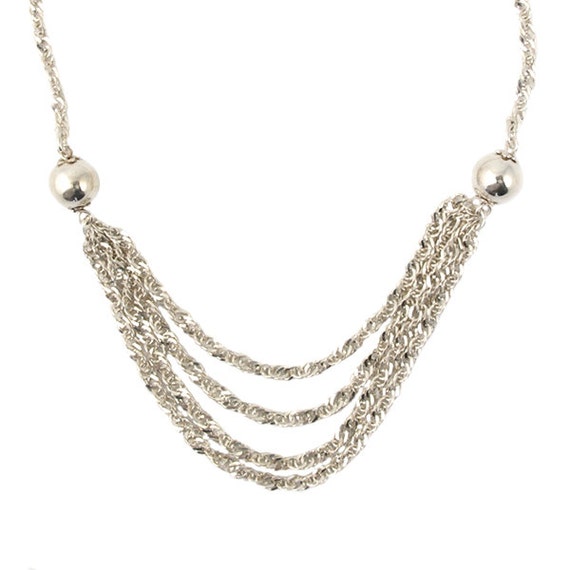 Sterling Silver Draped Chain Necklace Super Sparkly Swag