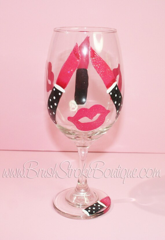 Hand Painted Wine Glass Hot Lips by BrushStrokeBoutique on Etsy