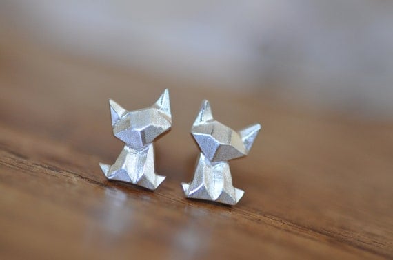 Sterling Silver Origami chat / boucles d