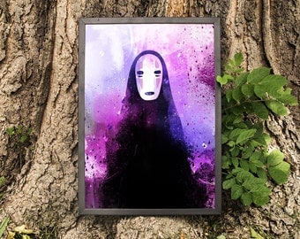 No-Face Print, Spirited Away, Kaonashi, Watercolor, Anime Print, Wall Decor