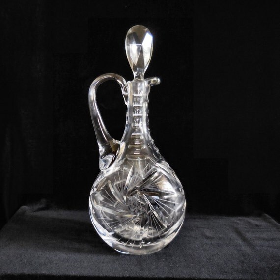 Cut Lead Crystal Handled Liquor Decanter with Stopper