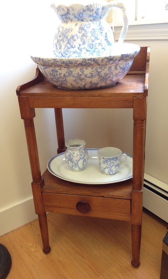 Antique Pine Wash Basin Stand With Drawer by AcquiringDesign