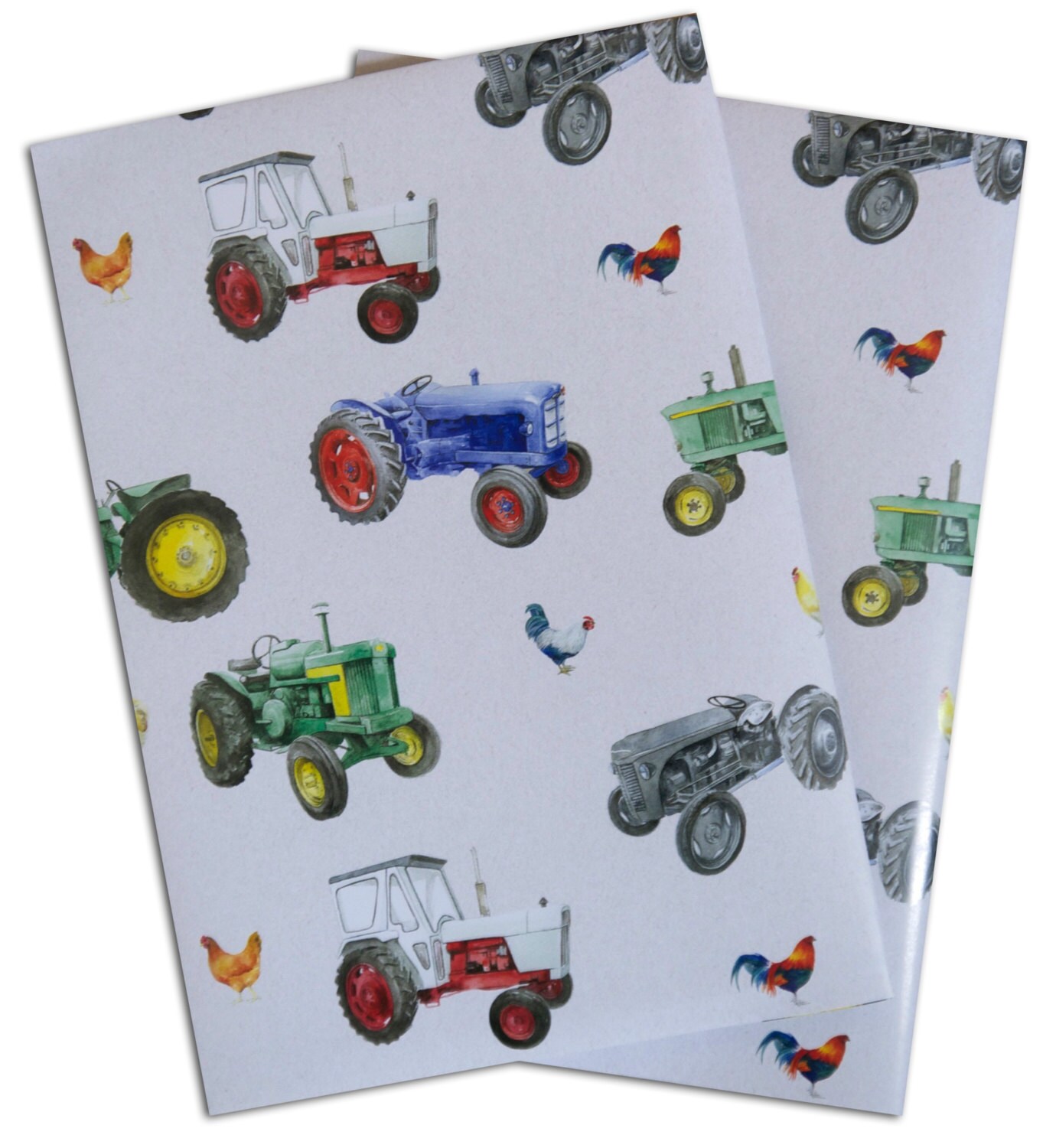 Tractor and Chicken farm wrapping paper 2 sheets 50cm x 70cm