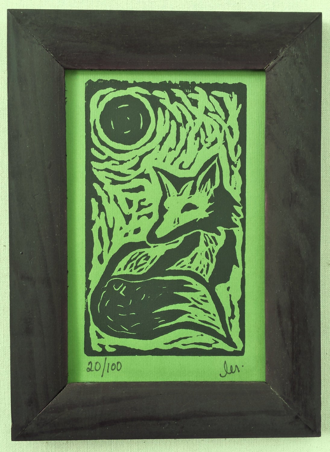 Fox Print Carved Linoleum Block Print 3.5 x 5.5
