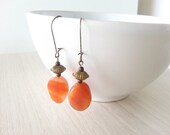 Bronze cluster earrings with brazilian agate, Gemstone earrings, Bronze earrings with natural stone, Agate earrings, Boho earrings gemstone