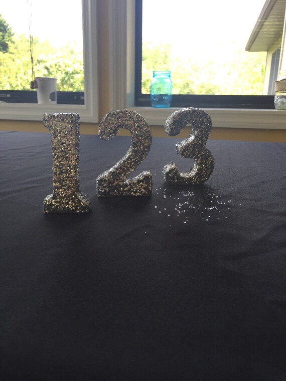 Glitter stand alone table numbers by ShimmerSteph on Etsy