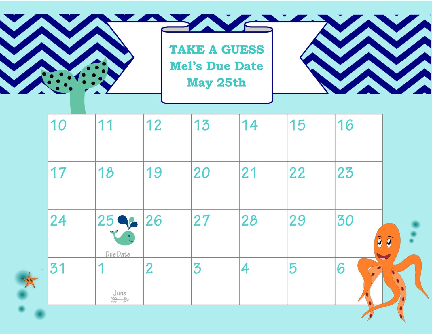 Printable Due Date Calendar // Baby Shower Game // by ChicWrist