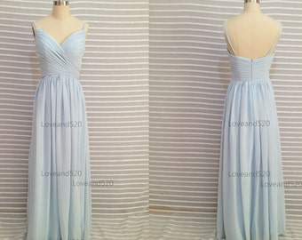 Light Blue Chiffon Prom Dress, Long Bridesmaid Dress, Backless Long Bridesmaid Dress,Backless Formal Dresses 2015 New Arrive