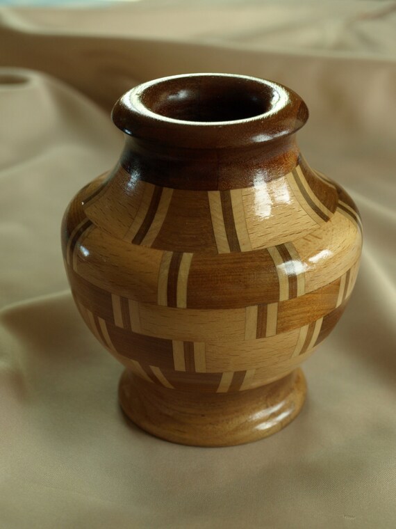 Handmade Vase Turned Wood Mosaic Vase AmphoraShaped by WoodenGD