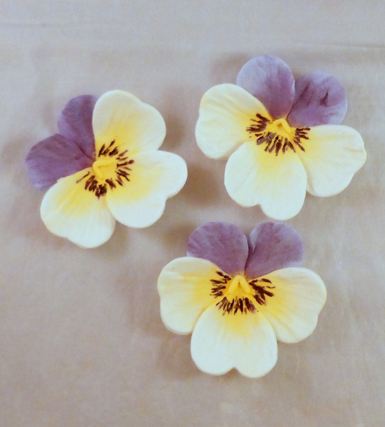 6 gumpaste pansies sugar flowers for cake by GoodnessCakes on Etsy