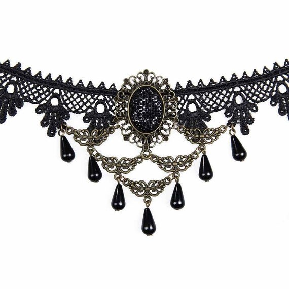 Retro Lolita Gothic Black Lace Necklace choker by AlyseShop