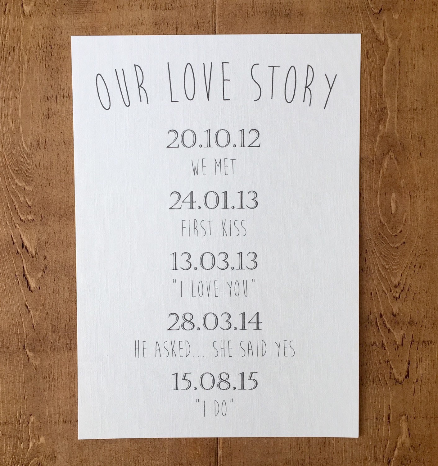 Personalised Our Love Story Wedding Sign A4