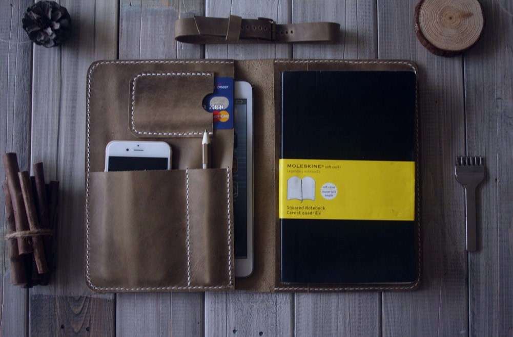 Leather portfolio iPad Mini Case Large Moleskine Notebook