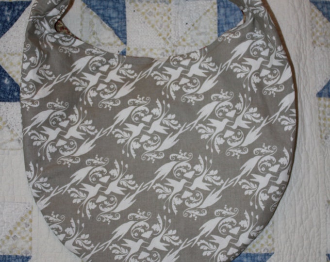 HALF PRICE ** Taupe Damask Fabric Shoulder Hobo Bag Purse. Reversible to Yellow Paisley print. Lots of pockets.
